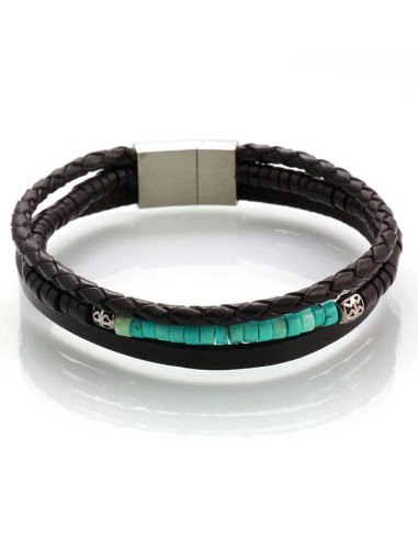 Pulsera Triple de Acero Cuero y...